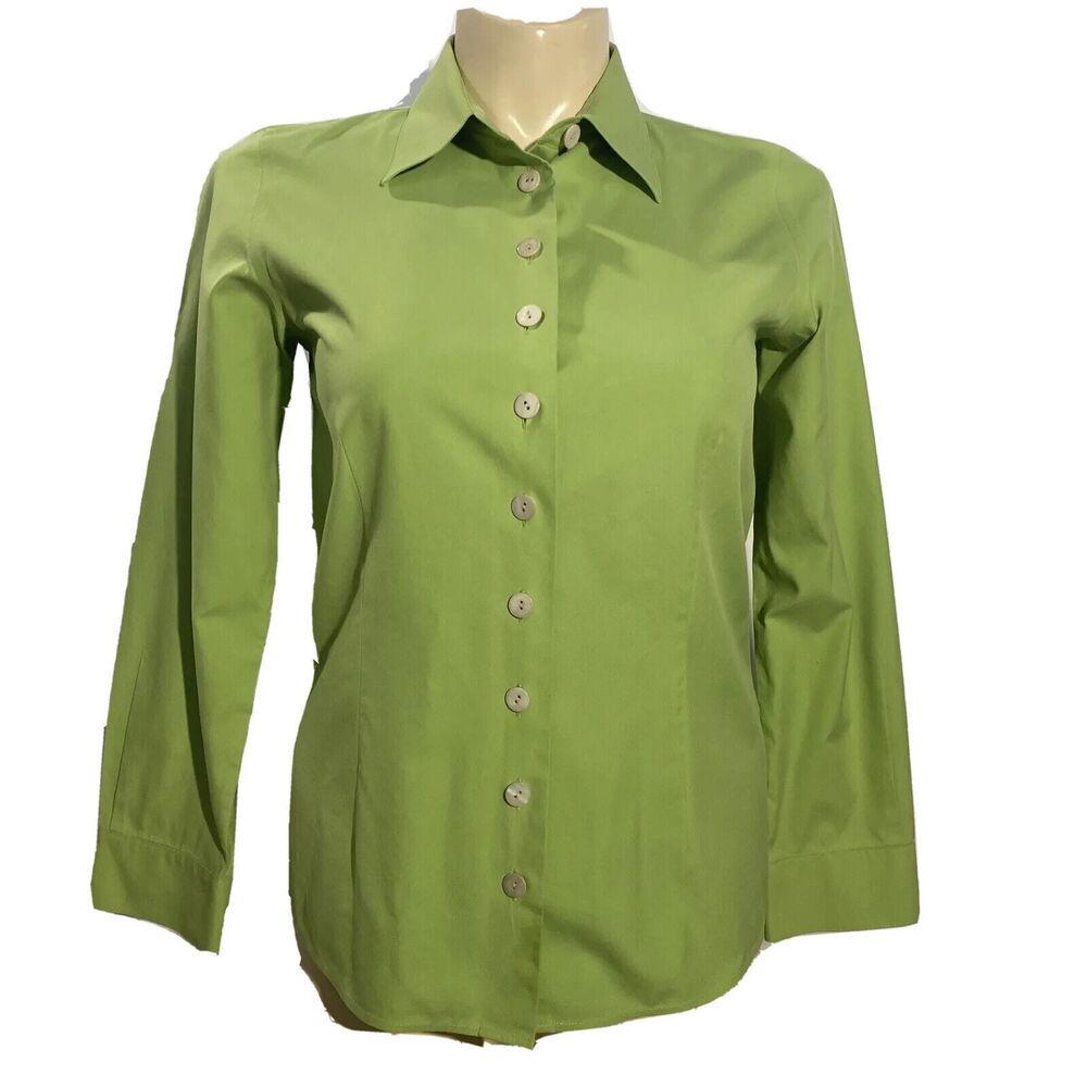 Talbots Shirt SIZE 10 Button Down Green Wrinkle Resist Long Sl Work Basic TOP